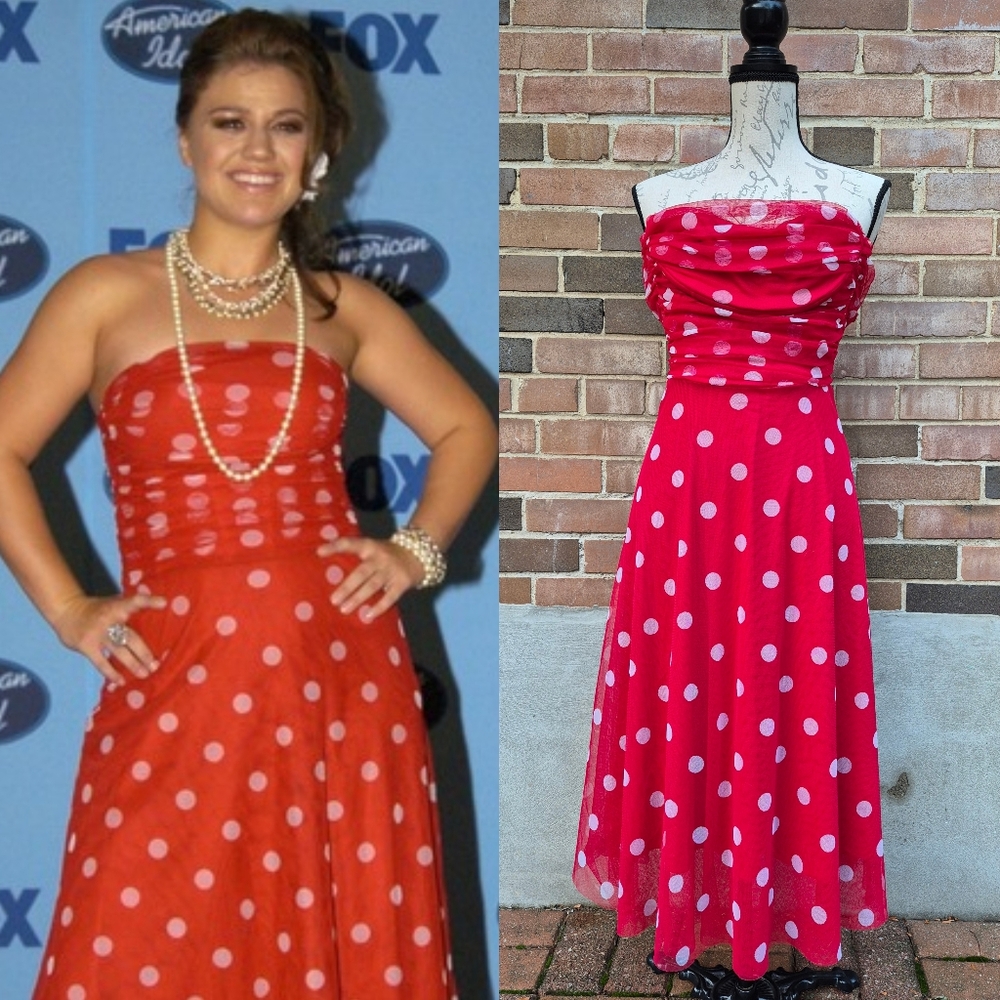 ASO Kelly Clarkson Y2K BCBGMAXAZRIA Red White Polka Dot Midi Dress